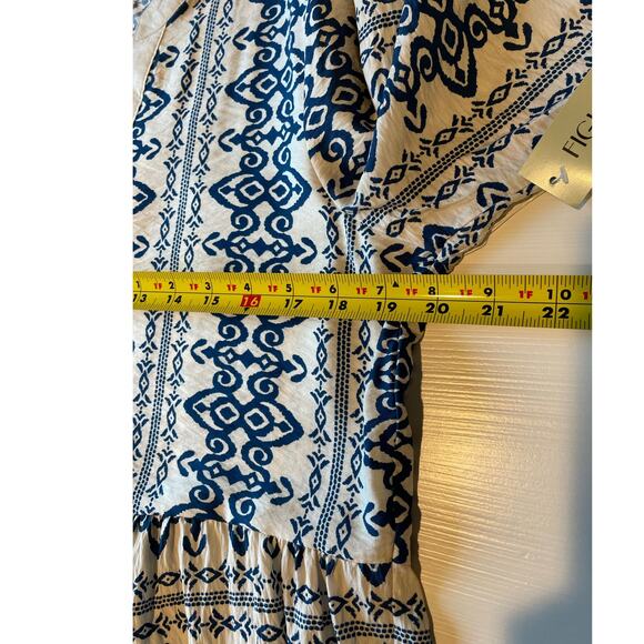 Figueroa & Flower NWT Tiered Boho Dress V-Neckline Blue Cream Geo Print Sz L - Picture 9 of 10